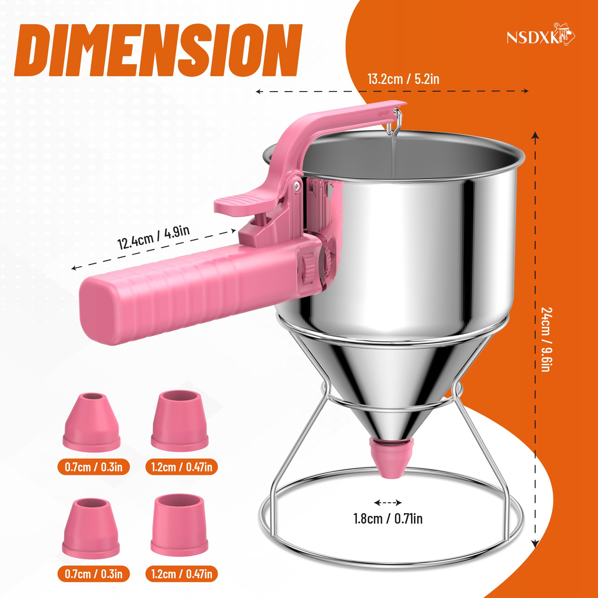 Dispensador de masa para panqueques de 40 onzas, dispensador de pasteles de acero inoxidable con soporte, ideal para panqueques, cupcakes, gofres o cualquier producto horneado, duradero, sin