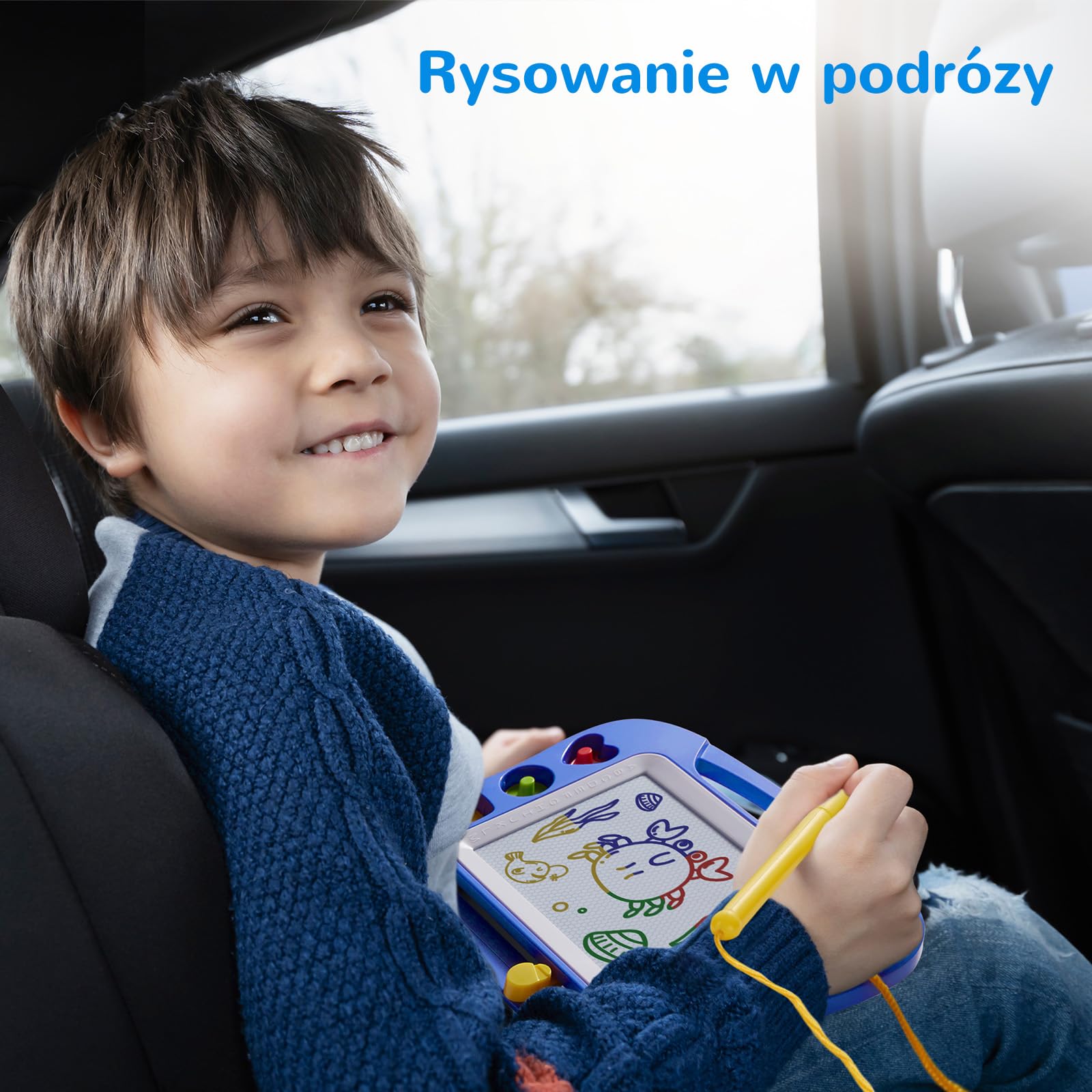 SGILE Magiczna tablica do malowania dla Dzieci, Kolorowa ścieralna Tablica Doodle z Magnetycznym Piórem, Malarska Podkładka do Szkicowania z Trzema Pieczątkami, Zabawka Podróźna, Niebieska
