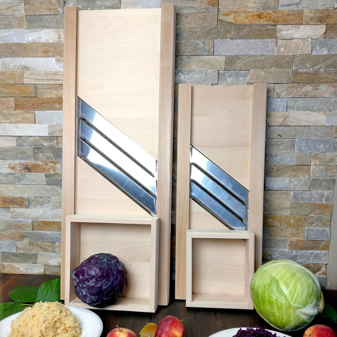 HOFMEISTER® Profi-Krauthobel Edelstahl-Klingen 80 cm - sicheres Schneiden von Weißkraut & Rotkraut dank beweglichem Schlitten, Gemüsehobel aus Buchen-Holz, Made in EU