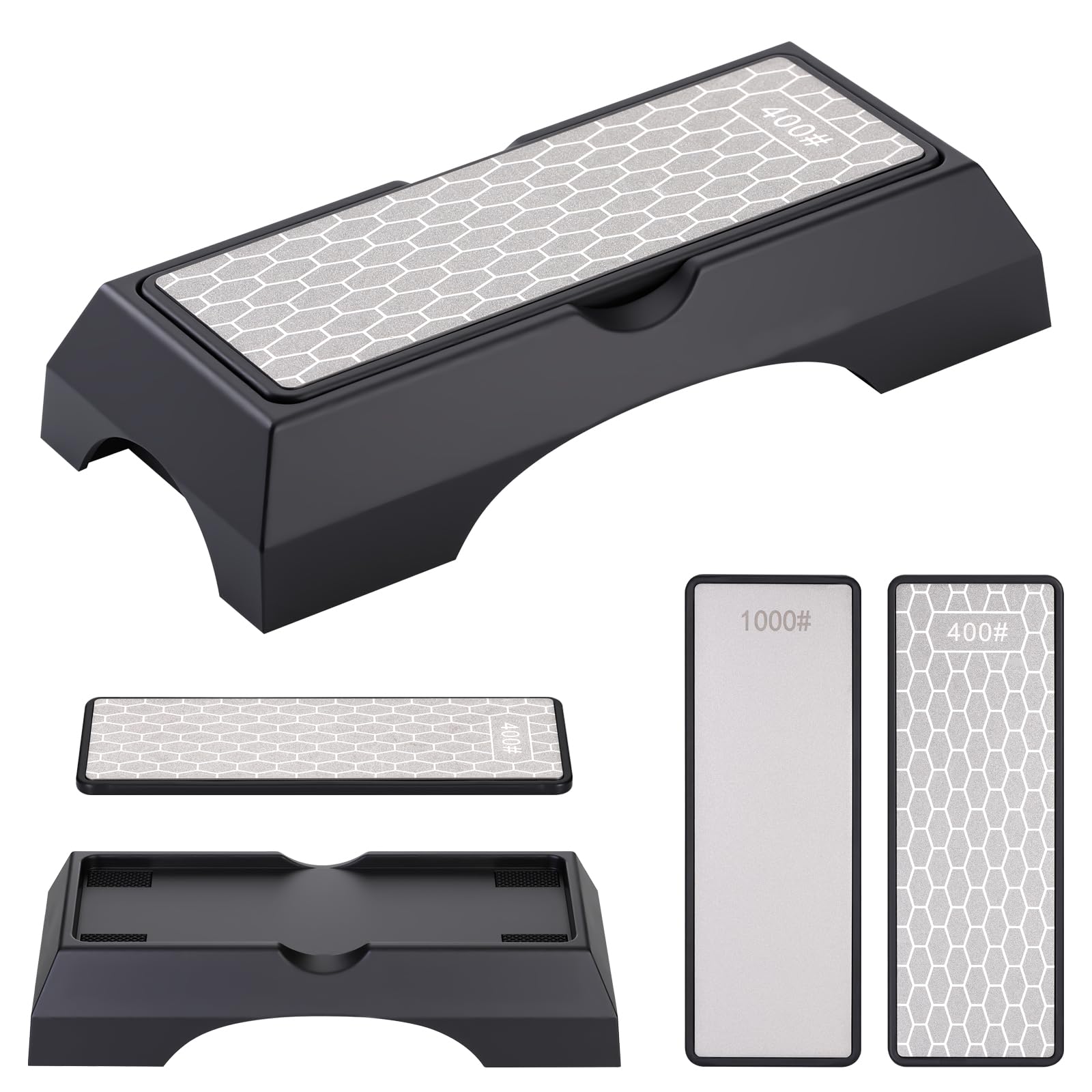 TranRantic Diamond Sharpening Stone Double-Sided, 400/1000 Sharpening Stone with Non-Slip Base, Durable Diamond Whetstone, Hard Sharpener for Chisel Knife Axe and Scissors