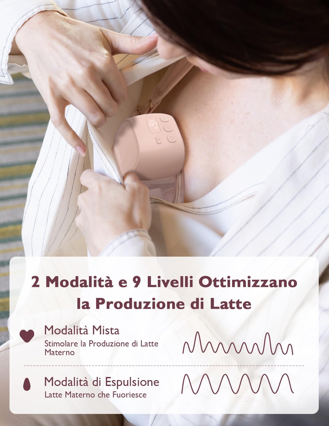 Momcozy S9 Pro Tiralatte Indossabile Aggiornato, Elettrico a Mani Libere con Display a LED, Portatile con 2 Modalità e 9 Livelli - 24mm