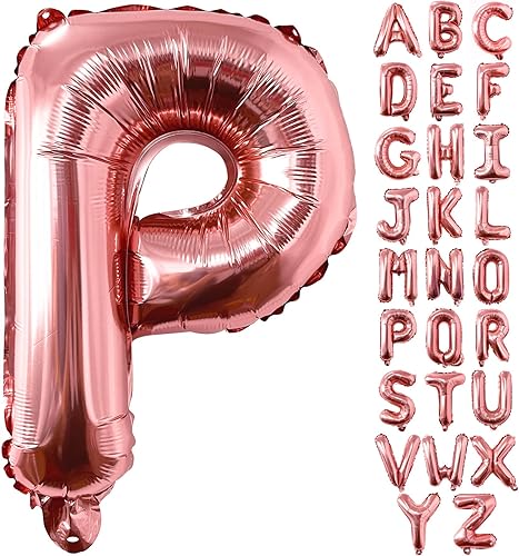 Lovoir Globos grandes de 40 pulgadas con letra P de oro rosa de gran tamaño, globos de helio de Mylar para fiestas de cumpleaños, decoraciones de