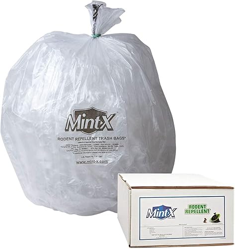 Mint-X Bolsas de basura repelentes de roedores, 1.3 mil, sello plano, 47 pulgadas de alto x 43 pulgadas de largo, transparentes (paquete de 100)