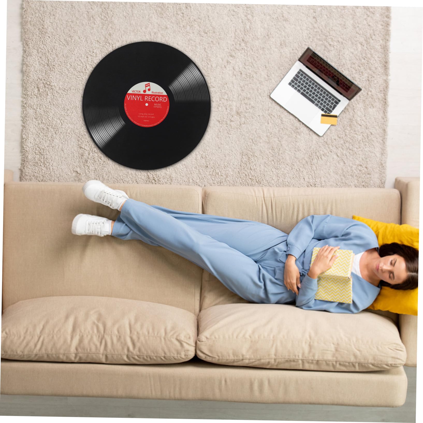 Angoily Schallplatten-Teppich: 60 cm breiter, Rutschfester und fleckenabweisender Teppich – Ästhetischer Schallplatten- für Wohnzimmer, Schlafzimmer und Küche – Pflegeleichte, Trendige runde