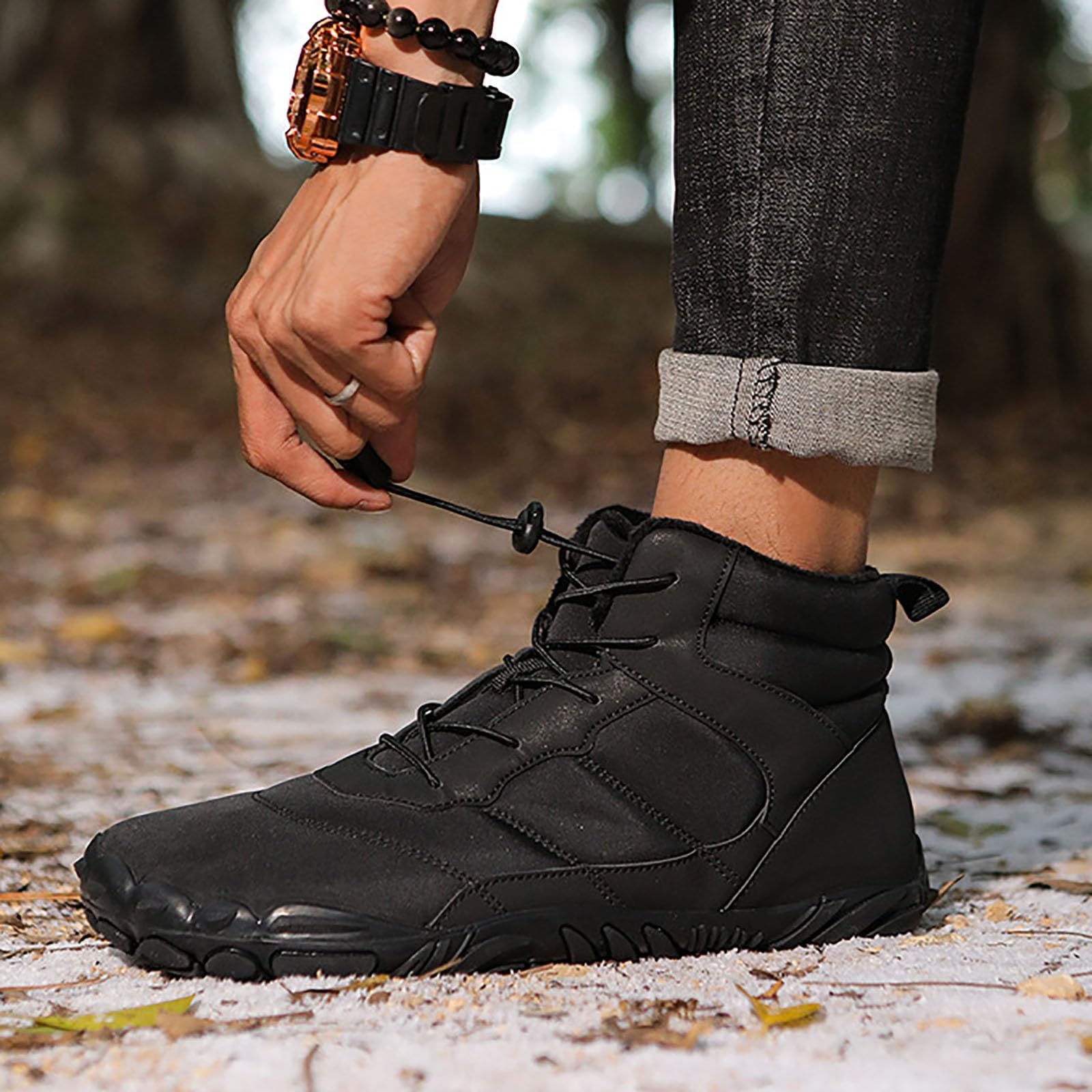 Botas de nieve de invierno de cinco para hombre y mujer de gran tamaño para hombre y mujer al aire libre de invierno Botas de nieve altas resistentes al agua de algodón cálido espesado