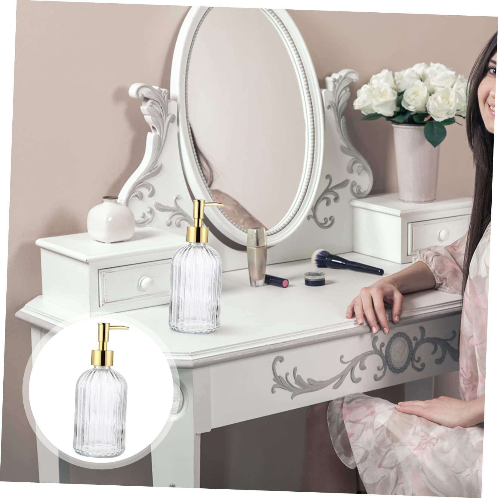 2 pezzi Dispenser Lotion Bottiglie Vetro Trasparente con Pompa Pressione Dosatore Liquido per Bagno e Shampoo Ricaricabile Facile da Usare Design e Resistente