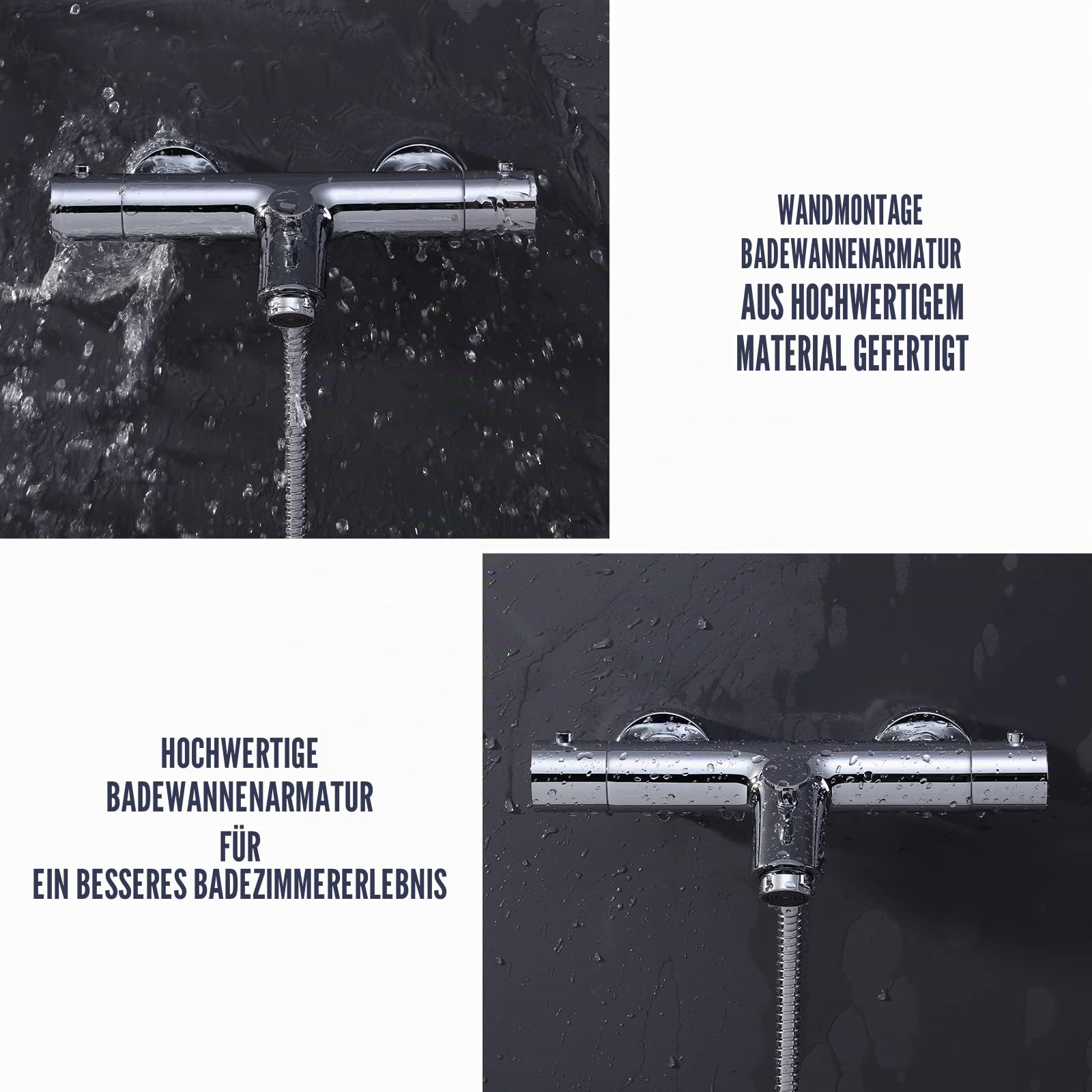 Badewannenarmatur Thermostat, Badewannenarmatur aus Kupfer 38℃ Verbrühschutz Mischbatterie Badewanne mit wassersparend M24 Perlator für Badewanne