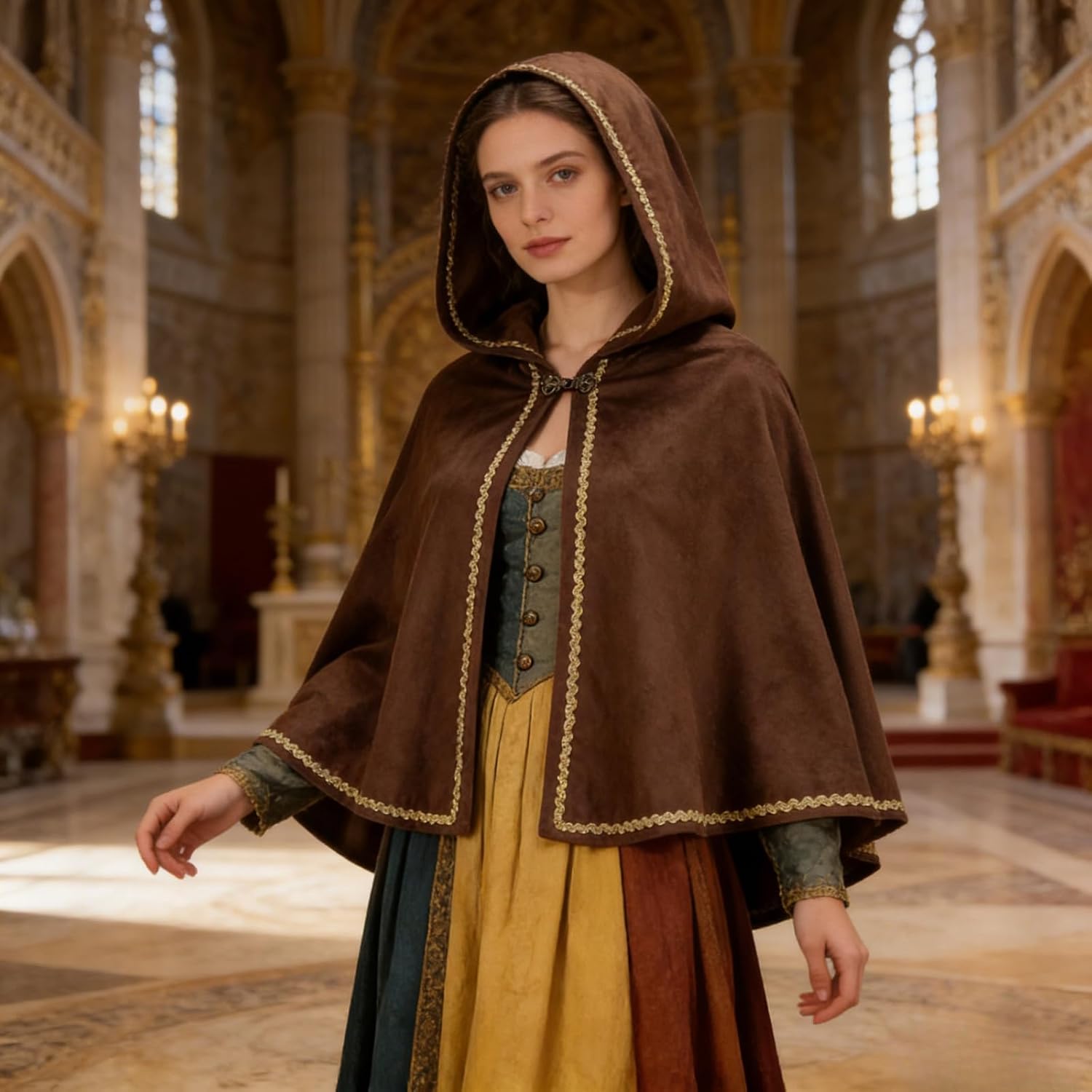 yolsun Adult Medieval Lace Cape Renaissance Cloak for Women Victorian Steampunk Cosplay Witch Cloak Cape