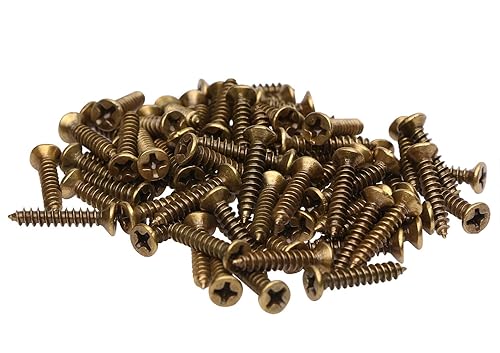 Miniatura 2 de Mini Skater Tornillos de madera de cabeza plana con cruz de bronce M3 × 0.630 in con tornillos de óxido y cera, 100 unidades