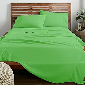 American Home Collection Twin Size Sheet Set - 16-Inch Deep Pocket - Ultra Soft Microfiber Bed Sheets - Breathable, Wrinkle Free, Easy Care - Oeko-Tex Certified (Twin, Lime Green)
