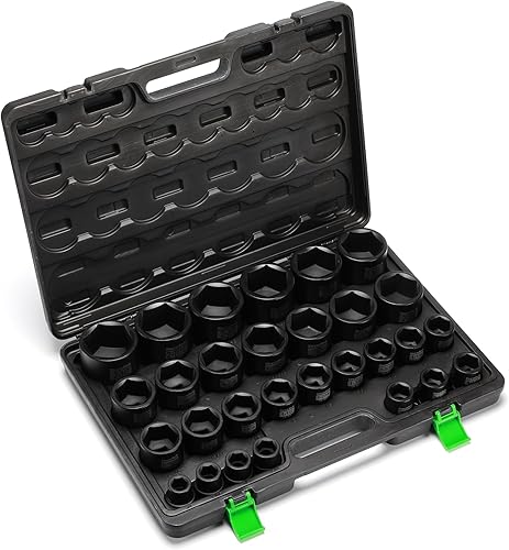 Miniatura 8 de Juego de llaves de impacto de 3/4" de 6 puntas poco profundo, surtido jumbo de 29 piezas, CR-MO, SAE, 3/4 pulgada - 2 1/2 pulgadas, estuche de