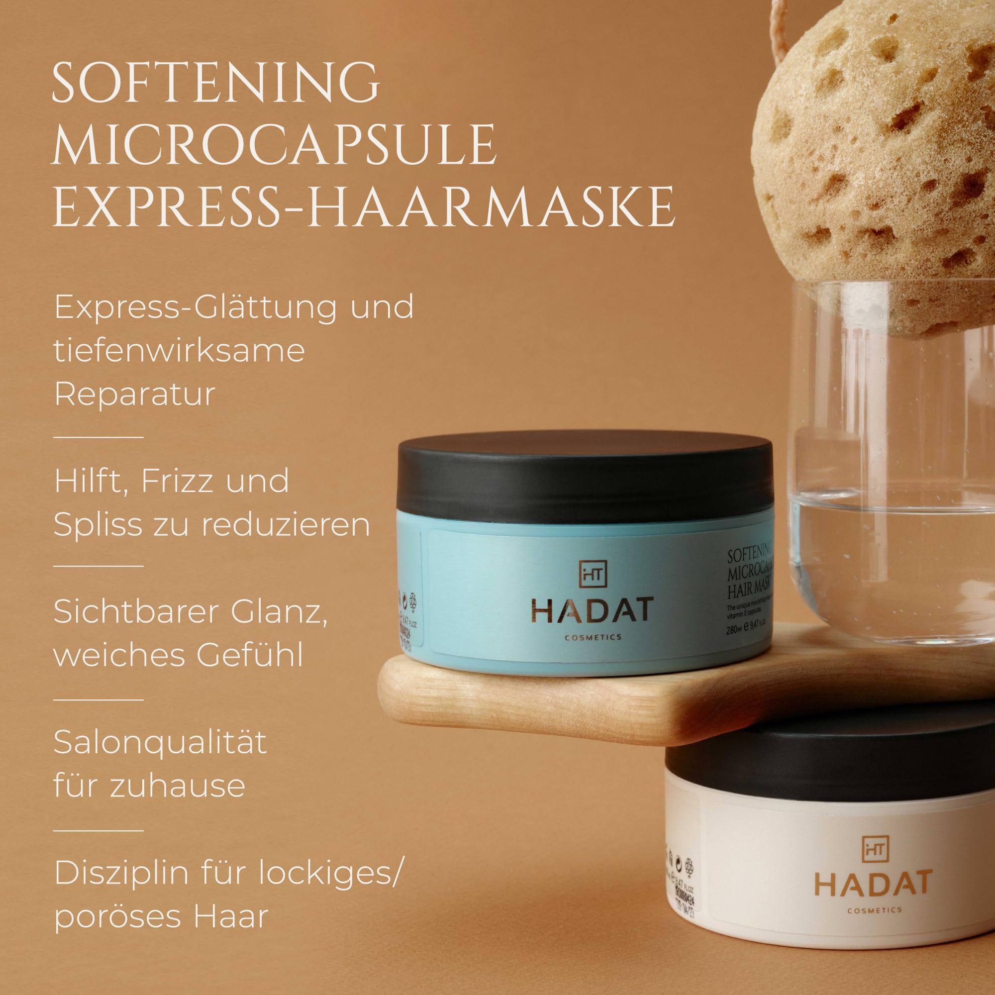 HADAT Softening Microcapsule Express Hair Mask – Professionelle Smoothing Hair Treatment – Salon Lamination Effekt – Für Curly Frizzy Damaged Hair – Glanz Geschmeidigkeit – Made in Israel