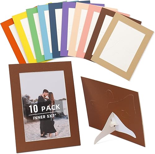Paquete de 10 marcos de fotos de papel multicolor de 5 x 7 pulgadas, sin ácidos, de 4 capas de grosor, con núcleo marfil, corte biselado, marcos de