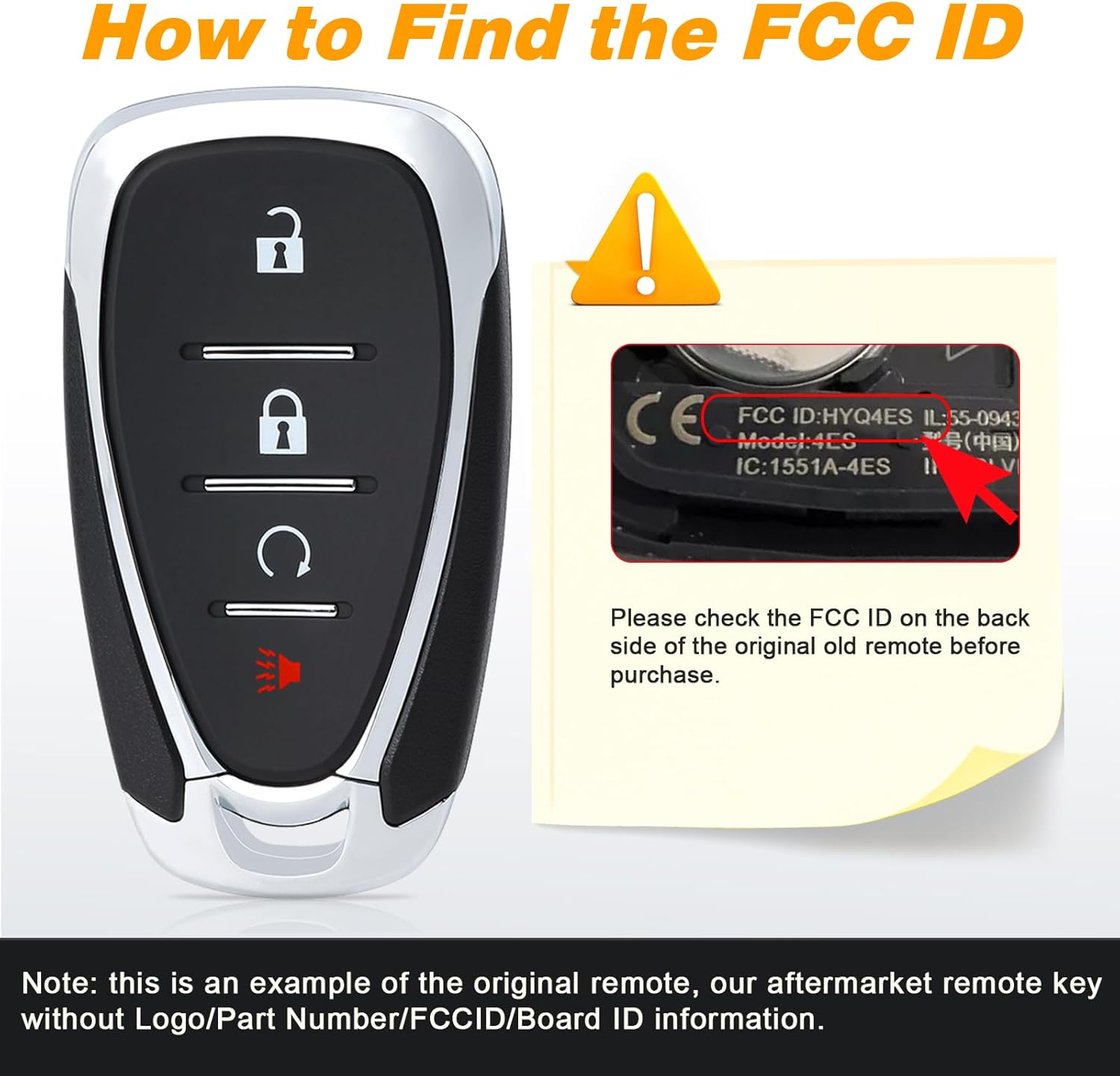 Yewong Key Fob Keyless Entry Remote Control Car Key Replacement for Chevy Chevrolet Bolt EUV EV 2022 2023 FCC ID: HYQ4ES PN: 13535665 433MHZ ID46 Chip 4 Buttons