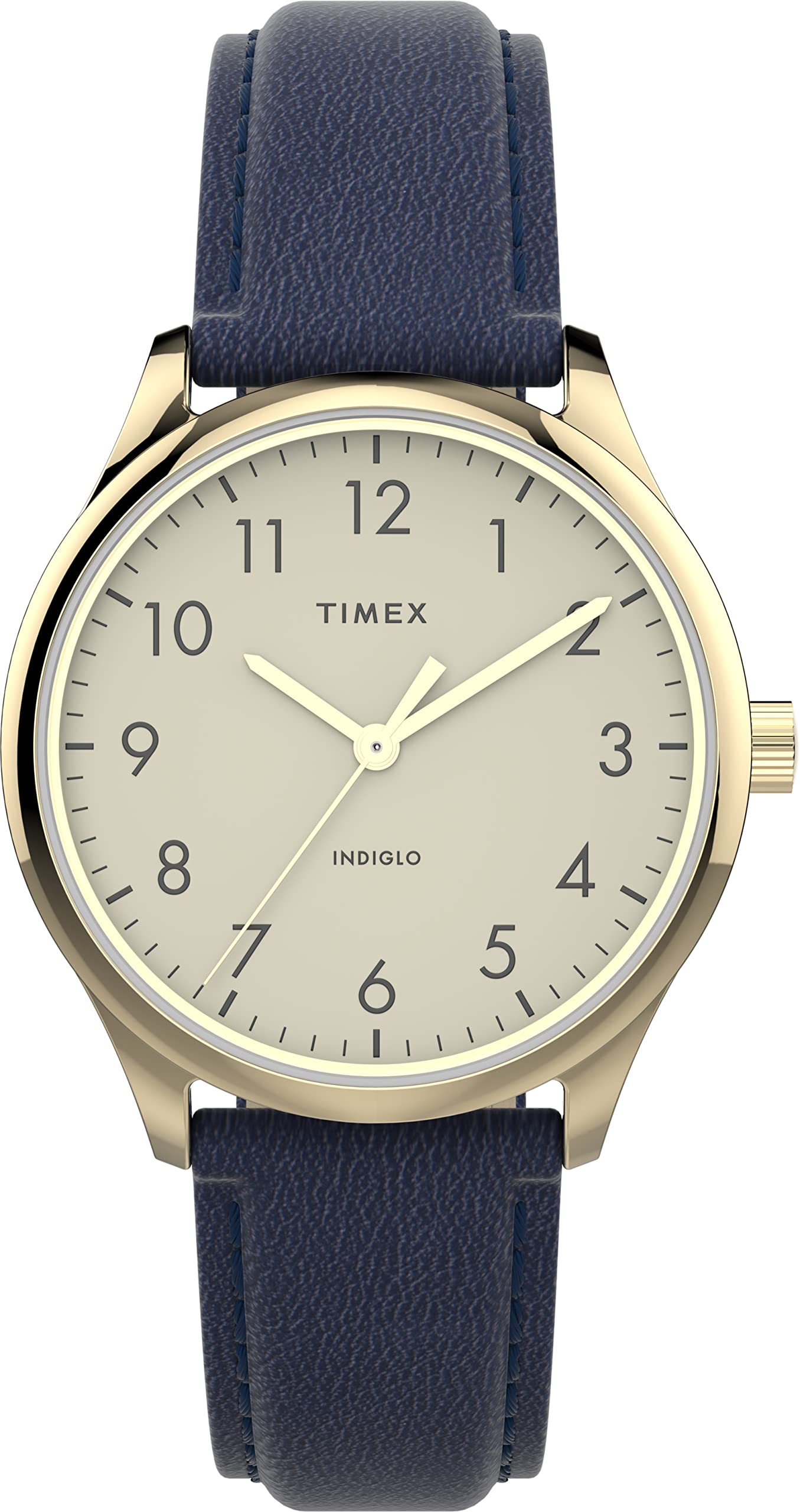 TIMEX Womens Modern Easy Reader Leather Strap Analog Watch (Model: Tw2V362009J), Gold/Navy, Classic, Gold/Navy, Classic (B0BF3X5QQ7) Amazon Price History, Amazon Price Tracker