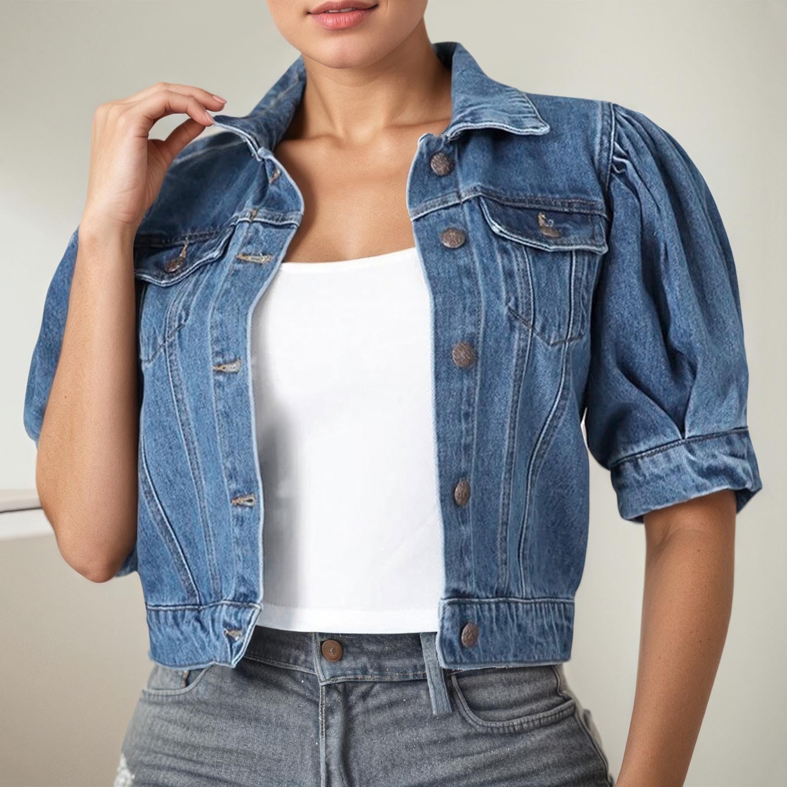 Chaqueta Vaquera Mujer Corta, Cazadora Vaquera Mujer Chaqueta Vaquera Occidental Elástica Holgada De Manga Larga con Botones Y Bolsillos Chaqueta De Entretiempo Chaqueta Mujer Chaqueta Universitaria