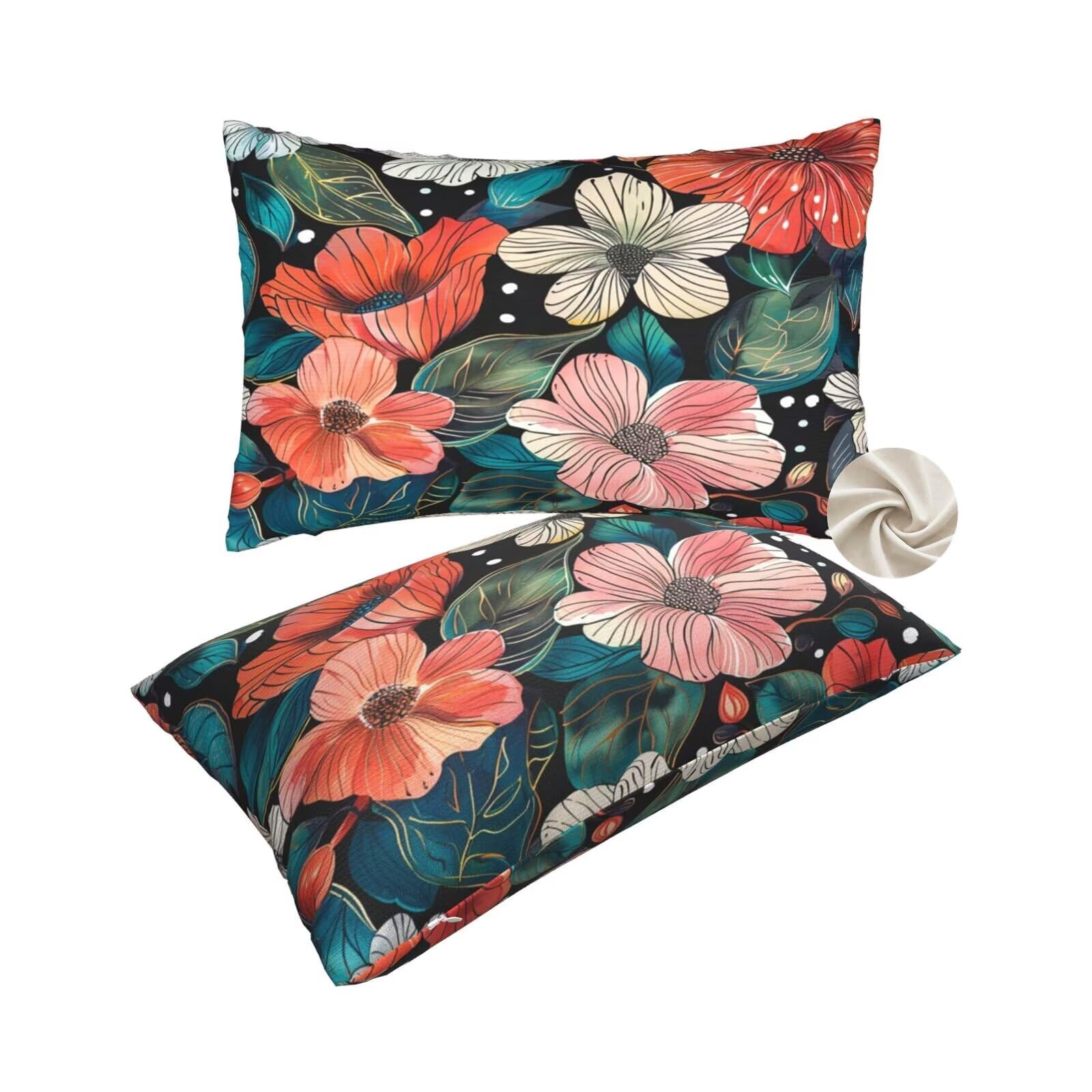 Housse de coussin fleurs 60x80 cm : taies d'oreillers décoratives pour lit et canapé