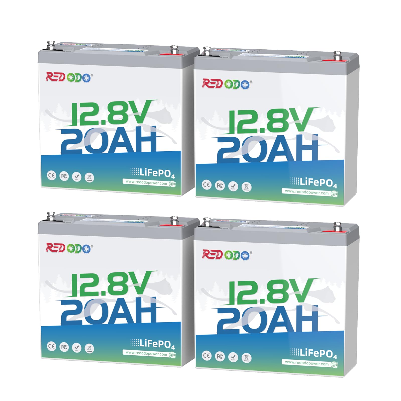 Redodo12V 20Ah LiFePO4 Battery, 4000+ Deep Cycles Lithium Battery with 20A BMS, 256Wh Energy, Perfect for Kayak Finshfinder, Ice Fishing, Electric Fishing Reel, GPS, Camping, 4 Pack