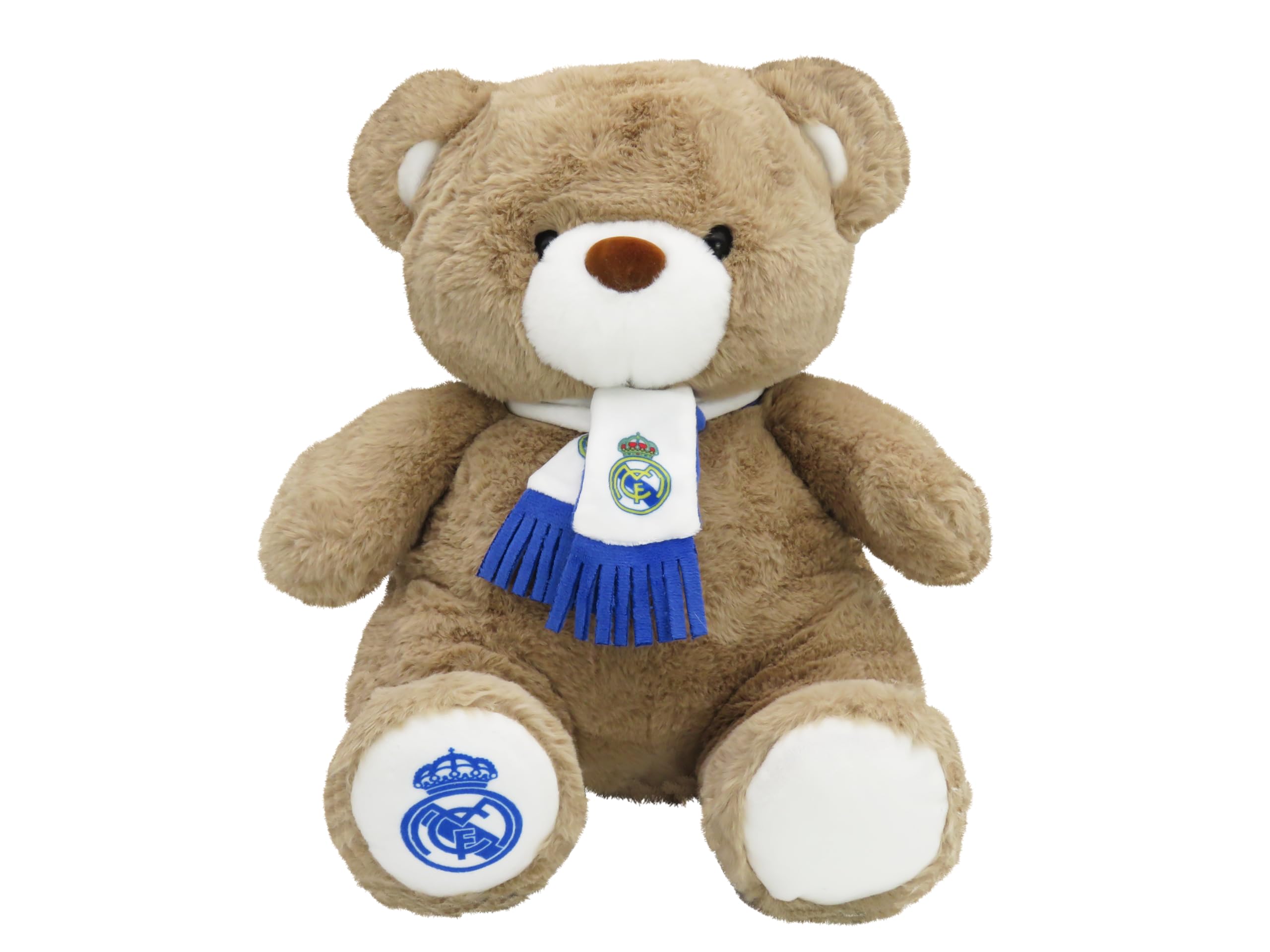 CYPBRANDS Real Madrid Teddybär mit Schal, 32 cm, Beige, weicher und kuscheliger Plüsch, Geschenk für Kinder und Fans, offizielles Produkt