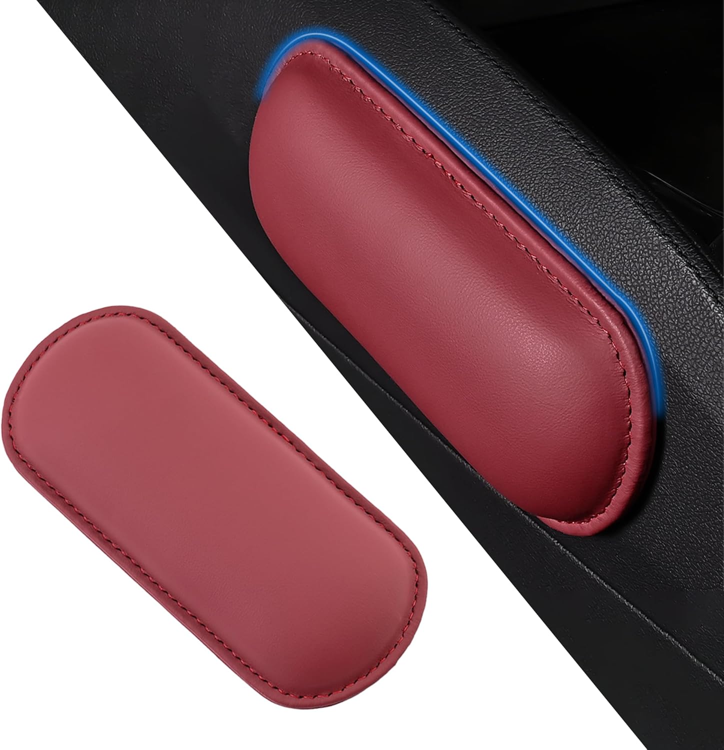 Car Center Console Knee Leg Elbow Cushion Pad, Soft Leather Door Armrest Foot Care Thigh Support Comfort Pillow, Auto Interior Accessories for Knee Pain Relief (Black/Red)