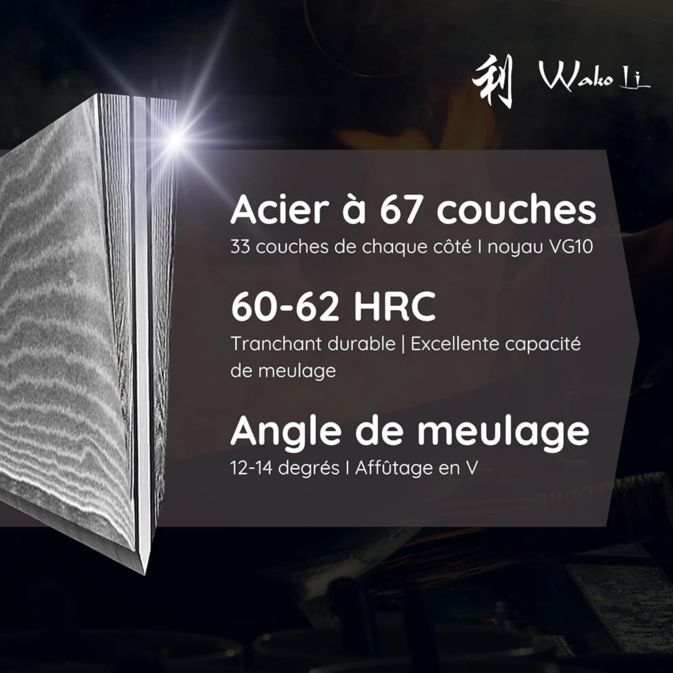 Wakoli EDIB Couteau Nakiri de Cuisine Professionnel en Damas, Lame 17,5 cm | acier damassé à 67 couches, noyau VG10, manche en bois de pakka, lame tranchante et précise pour les travaux en cuisine