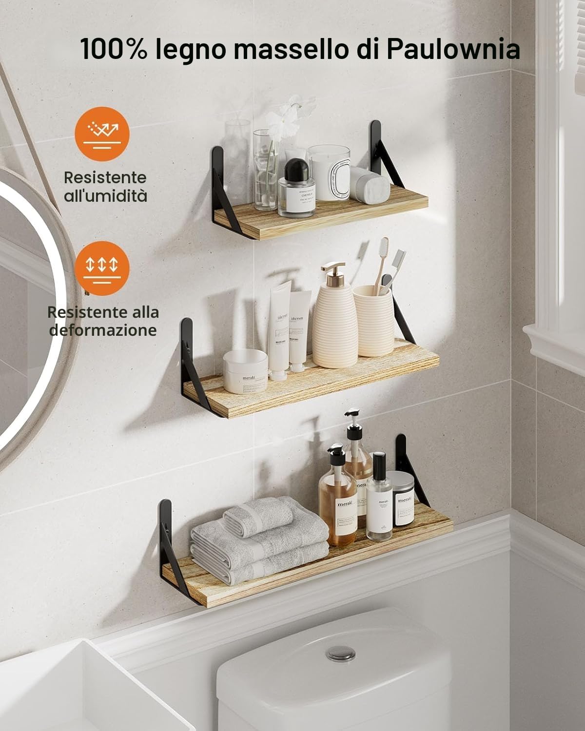 Pipishell Set di 6 mensole galleggianti in legno, per decorazione da parete, mensole rustiche da parete per camera da letto, bagno, mensola per libri per soggiorno