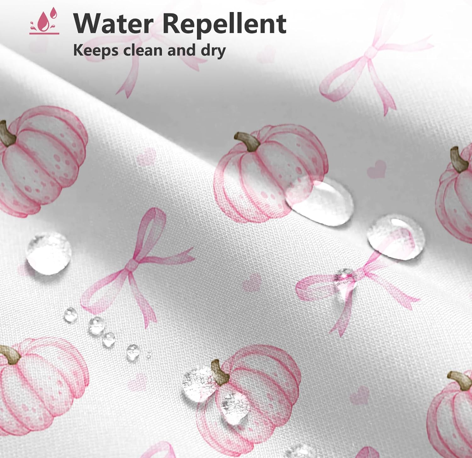 MEHOFOND Fall Pumpkin Shower Curtain Pink Bow Maple Leaves Bath Curtain | 100% Polyester Waterproof Fabric Shower Curtain, 12 Hooks 72x72 Inch, for Bathroom, Dorm, for Kids Adults, Washable