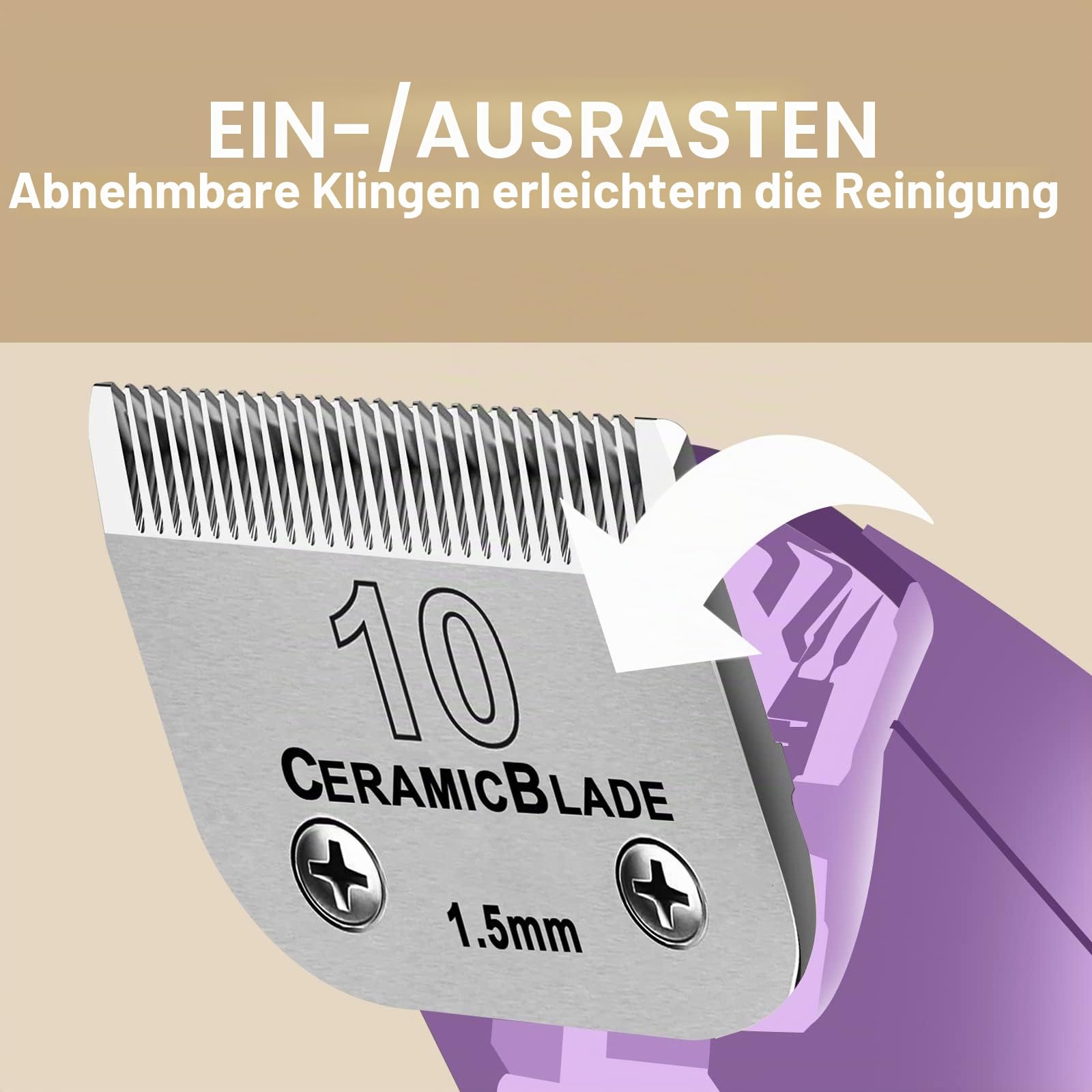 Abnehmbare Haustier-Hundeschermaschine,Keramikklingen,kompatibel mit Schermaschinen der Serie Moser 45-50/Heiniger/Wahl KM10/Andis/Oster A5,Größe 10 1/16 Zoll (1,5 mm) Schnittlänge