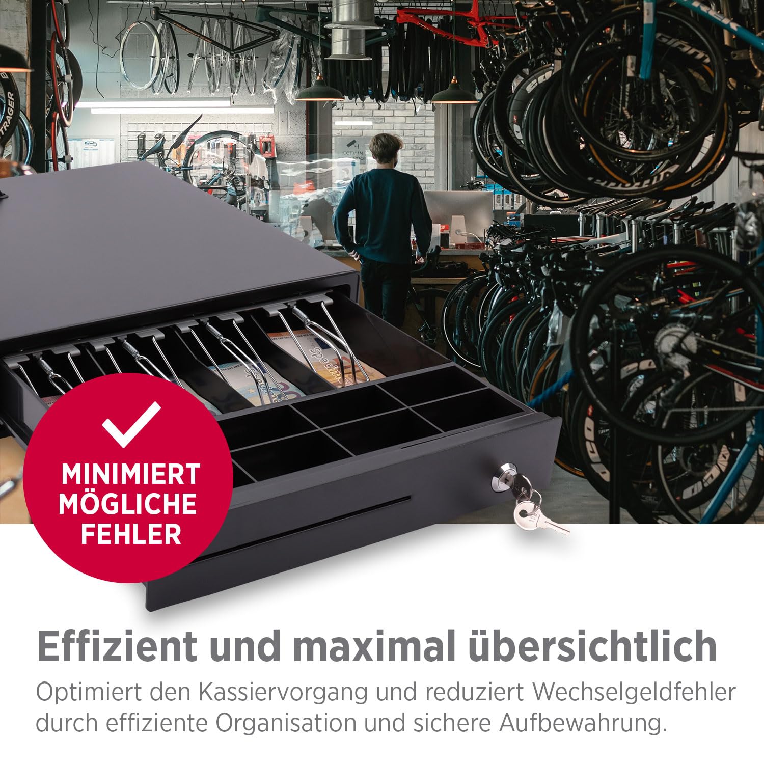Olympia MD 335C Kassenschublade mit 4 Fächern für Banknoten und 8 für Münzen - Kassenlade mit RJ-12 12-24 Volt Anschluss unversell. Registrierkasse Solide Kassenschublade von 36,8 x 33,5 x 9,4 cm