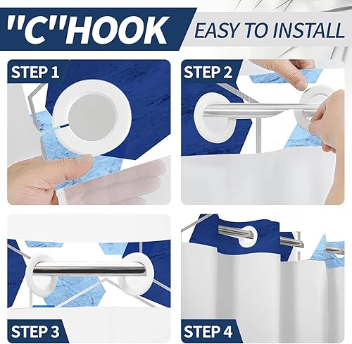 Miniatura 4 de Blue Collection - Cortina de ducha geométrica con patrón de vitrina, experiencia visual de lujo, doble capa, diseño sin gancho, cortina de ducha de