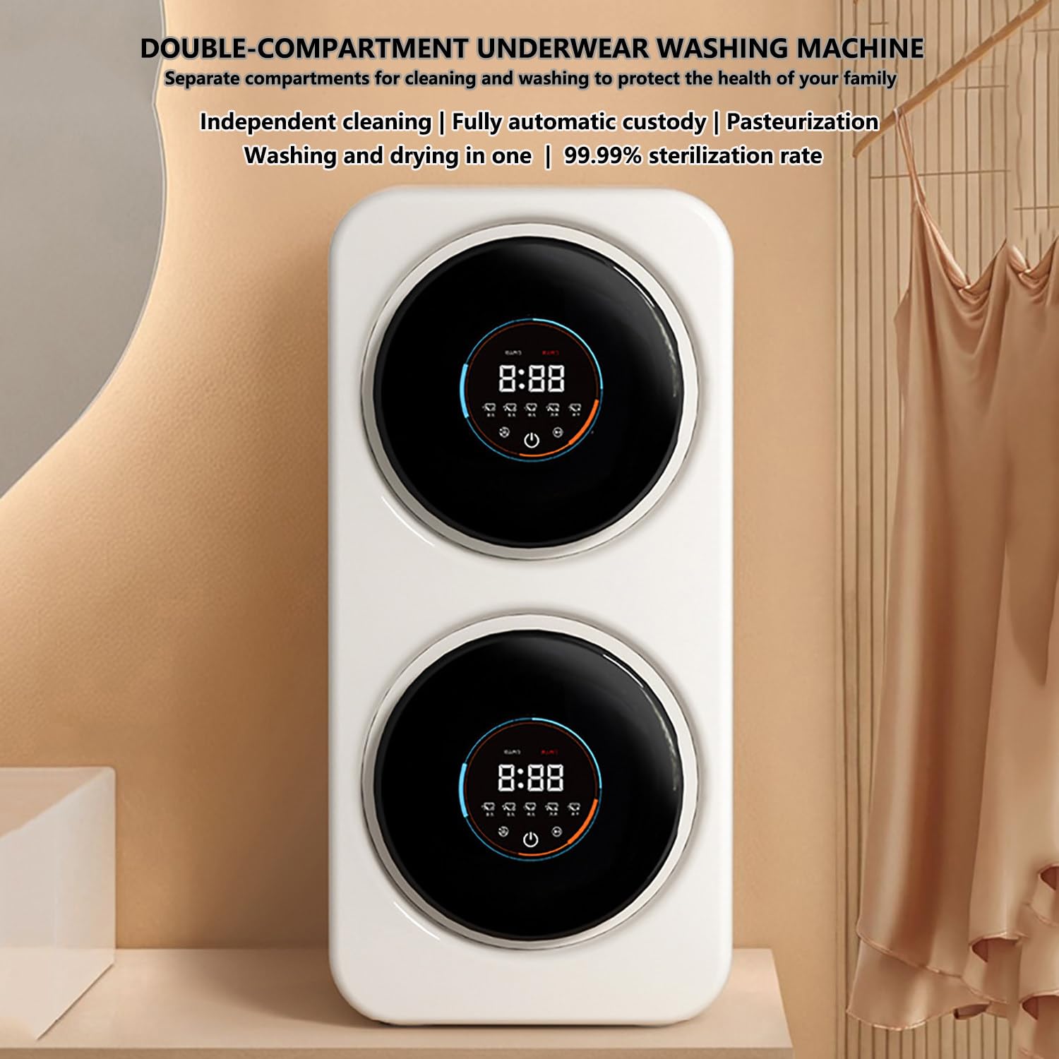 Tragbare 2-in-1-Mini-Waschmaschine und Trockner mit LCD-Touch-Panel, intelligenter Selbstreinigung, sanftes Waschen und Hochtemperatur-Trocknen für kleine Räume wie Wohnungen, Schlafsäle und