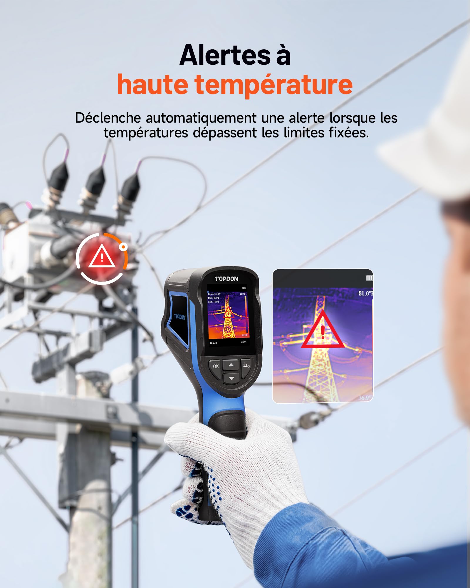 TOPDON Caméra thermique TC004 Mini, Résolution IR 240x240, 15 Heures d'Autonomie, -20°C à 450°C, 25Hz, Alertes de Température Auto, pour l'entretien de la maison, l'inspection des fuites, CVC