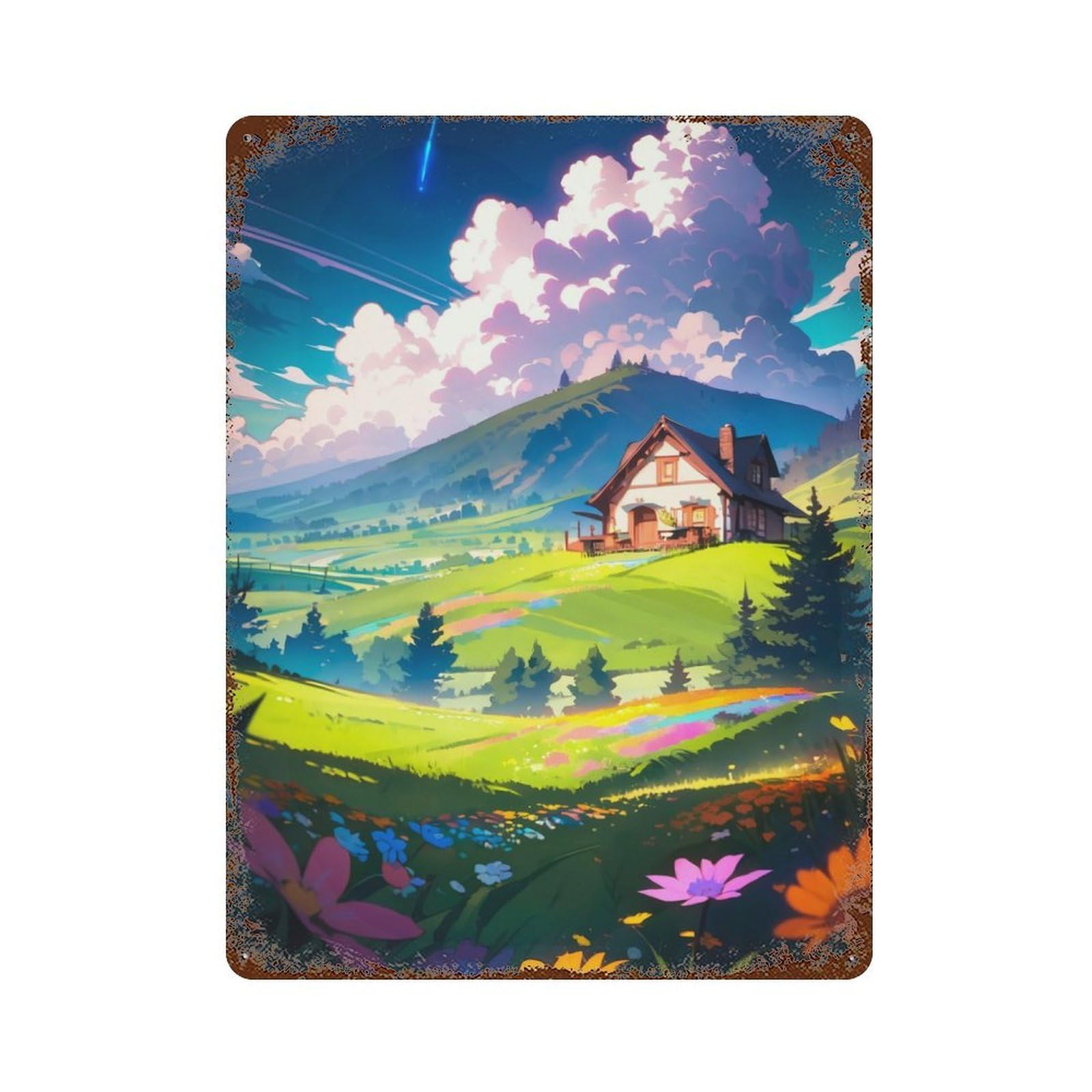 Zen Meadow Escape Rusty Metal Tin Sign 15.7"x11.8", Industrial Home Decor for Garage, Pub Or Kitchen