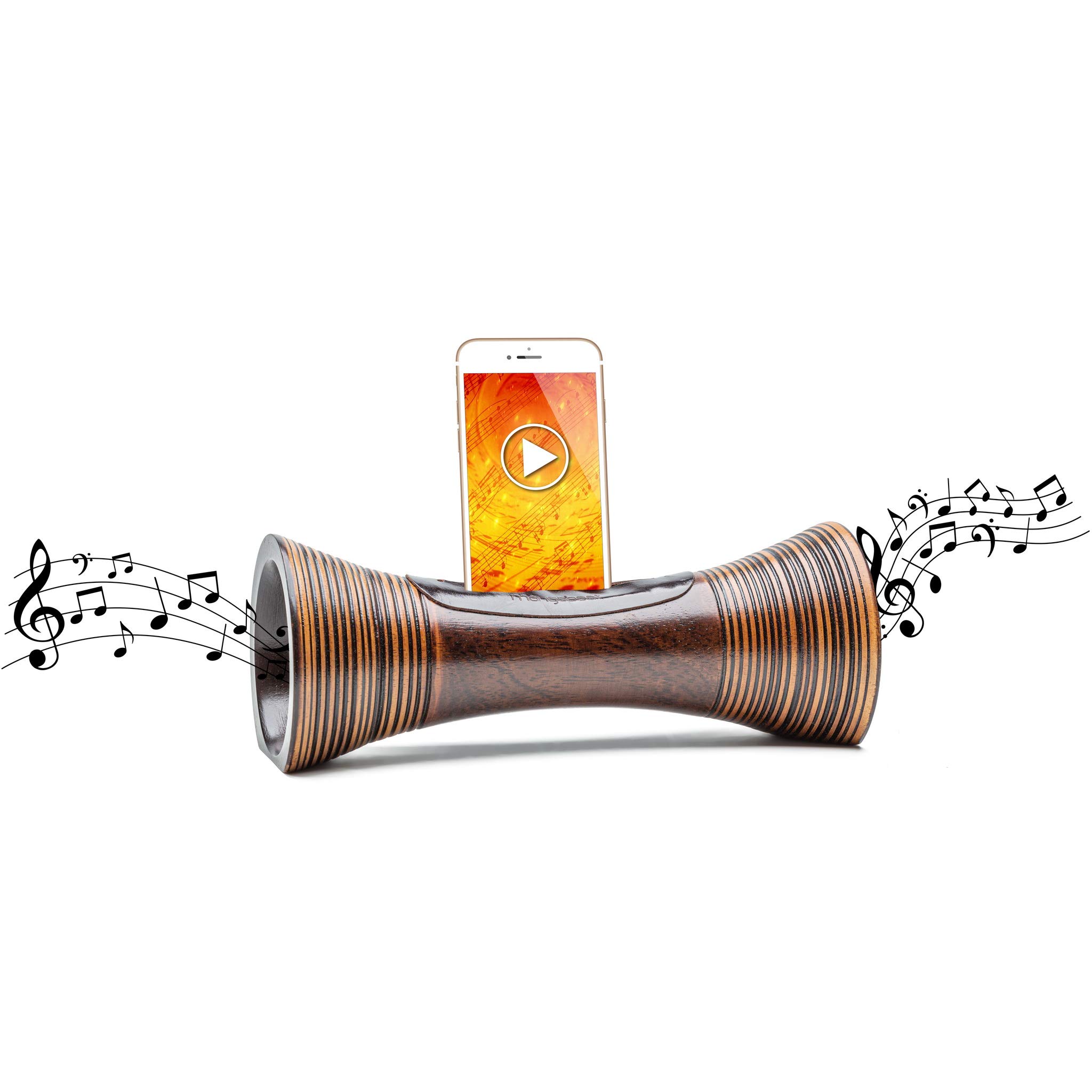 mangobeat® - Enceinte écologique et Universelle en Bois - Amplification de Tous Les Smartphones sans électricité - «Wengé strié» 25 cm