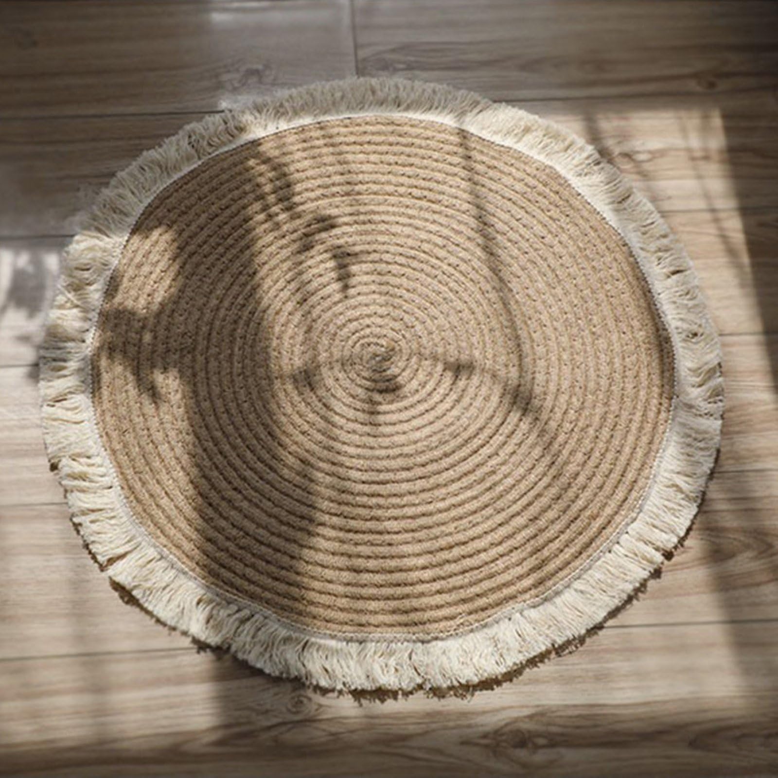 Okrągły Dywan, BawełNiano-Lniany Tkany Frędzel Naturalny Pleciony Boho OkrąGły Dywanik Do Wystroju Domu do Sypialni, Salonu, Pokoju Zabaw,Brown,45cm