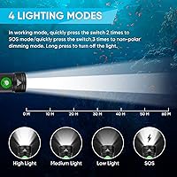 Vista 3 de Linterna de buceo WindFire, linterna impermeable para buceo 262 pies bajo el agua, linterna recargable para snorkel con 4 modos y indicador