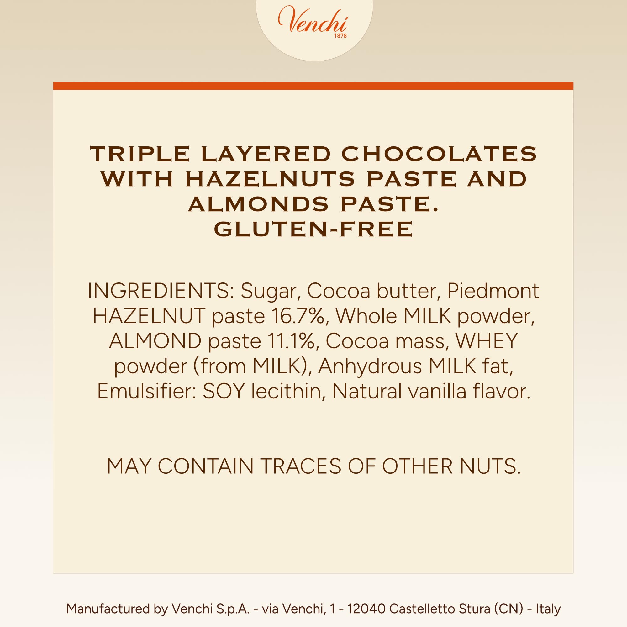Venchi - Cremini 1878 Chocolates Bulk Bag Milk Gianduja White Chocolate and "PGI Piedmont Hazelnut" 2204 lb Gluten-Free Dye-free and Preservative-Free product thumbnail 7