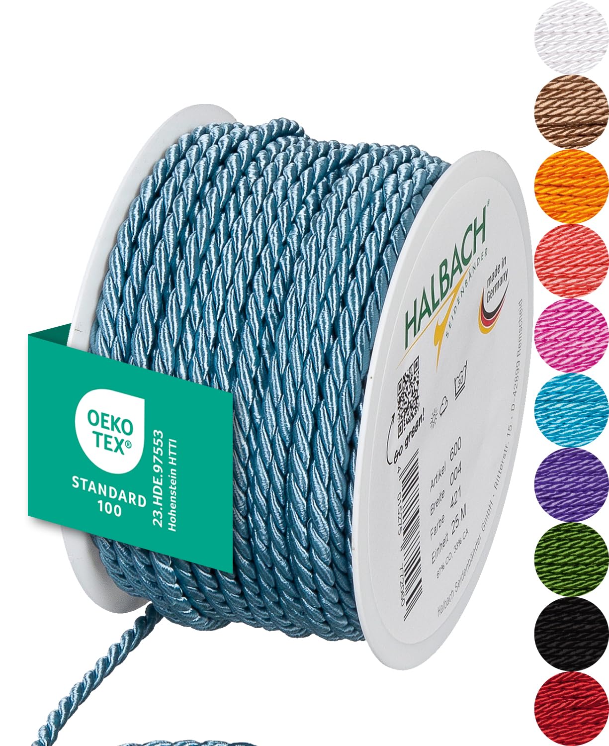 Halbach Seidenbänder Premium Kordel (dunkelblau) | Breite 4mm Länge 25m | Made in Germany & Öko-Tex Zertifiziert | glänzende Satinkordel aus Acetat