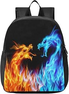 Kcldeci Kids Backpacks for Preschool,Red Blue Fire Dragon Kindergarten Schoolbag Elementary School Boys and Girls Backpacks