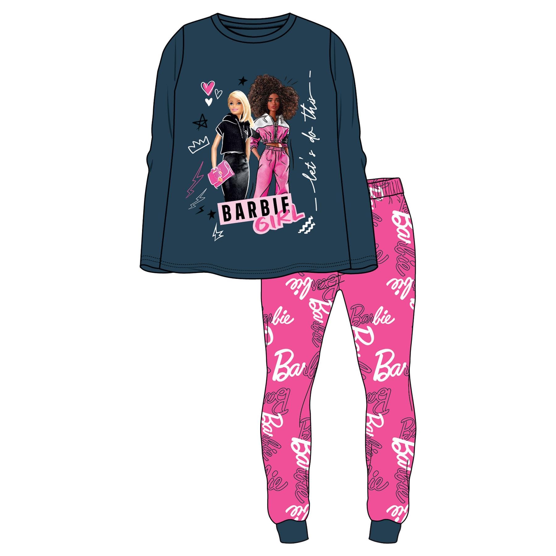 Barbie Set pigiama per bambini, confezione da 2, design Dream Team & Let's Do This | Biancheria da notte super morbida in 100% cotone | Elastico in vita e pantaloni con risvolto | Disponibile nelle