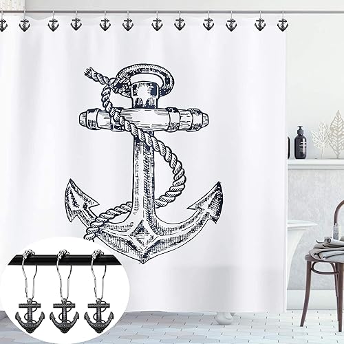 Miniatura 10 de Juego de 12 ganchos decorativos para cortina de ducha con ancla, para el hogar, baño, náutico, océano, barco, vela, playa tropical, isla costera,