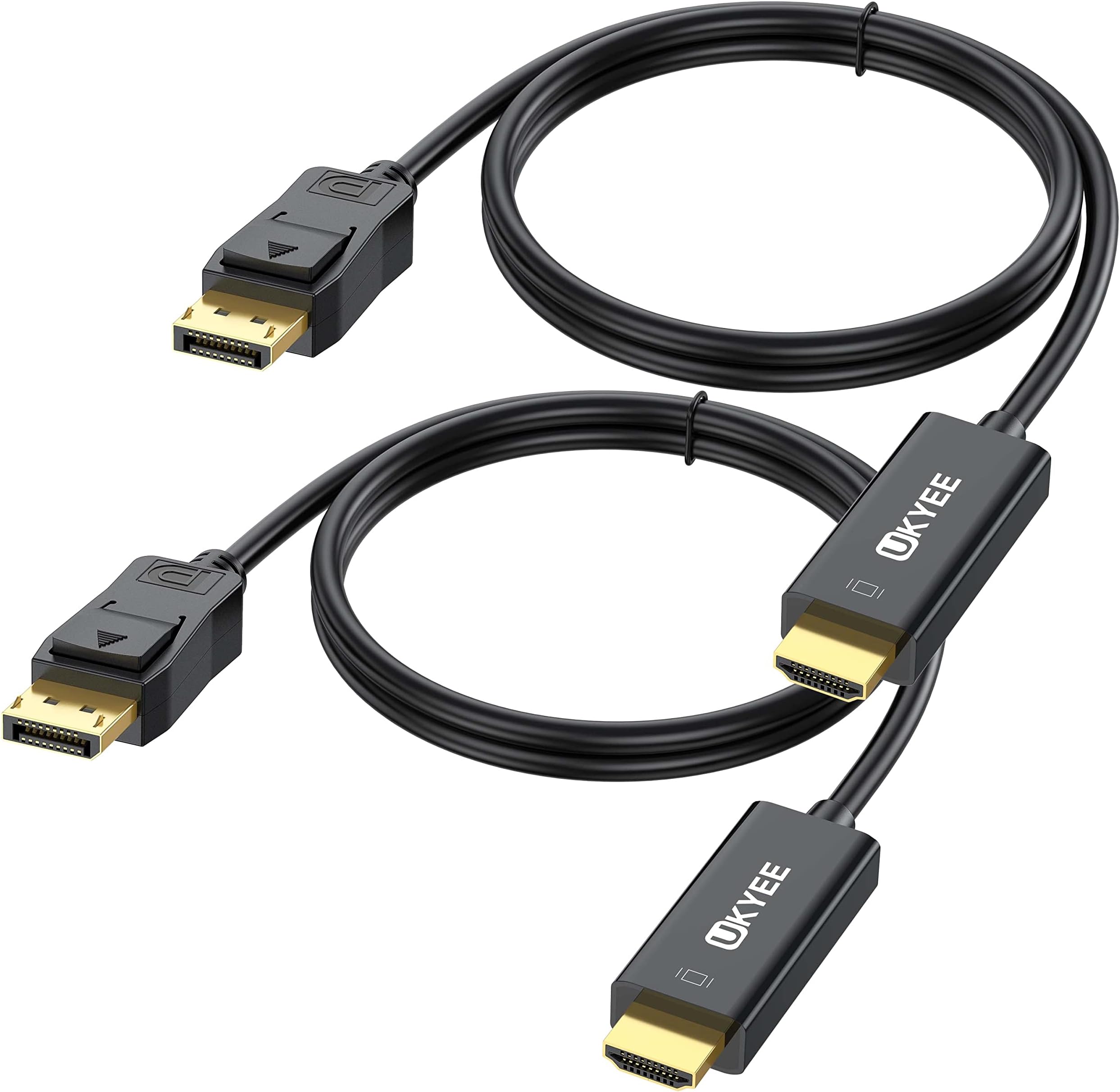 4K Displayport to HDMI Cable 6FT 2-Pack, Display Port (DP) to HDMI Adapter 6FT Male to Male Cord Converter for PCs to HDTV, Monitor, Projector.