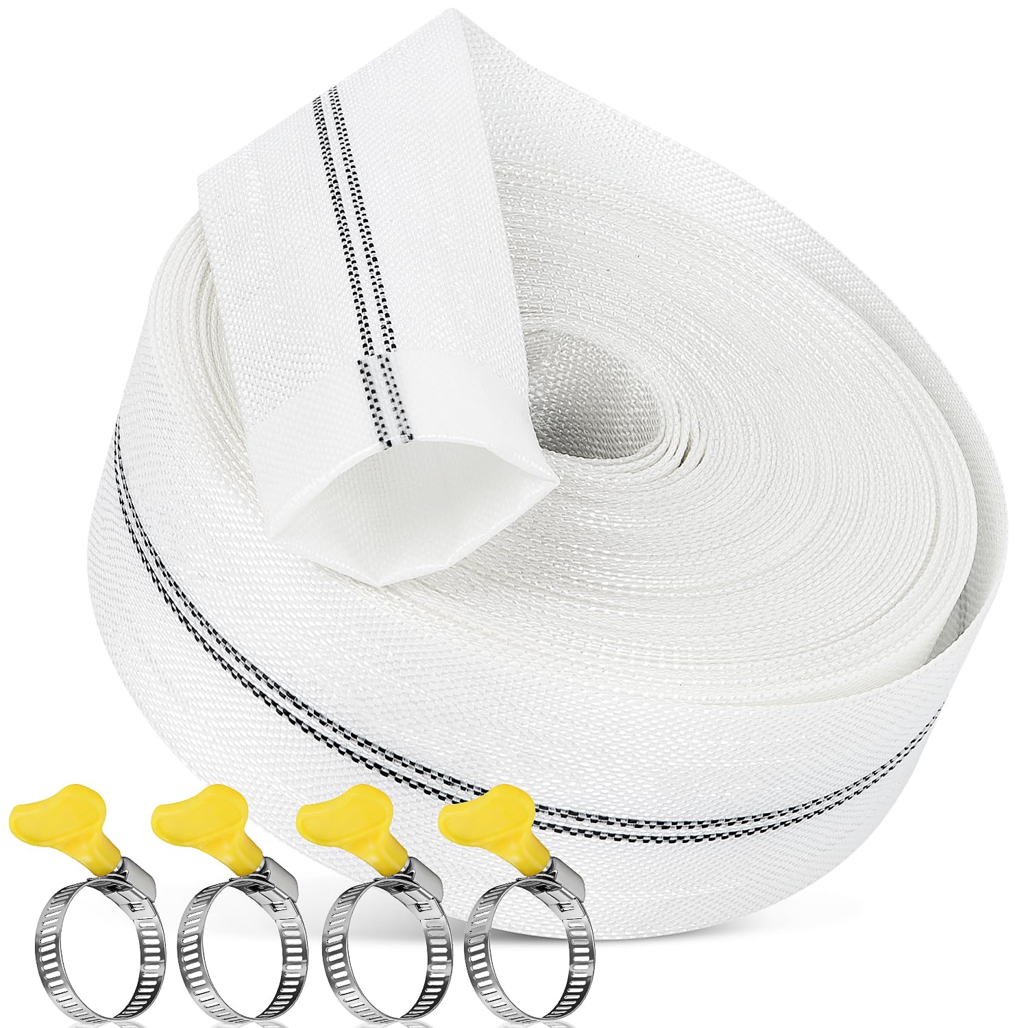 KOVSGQ Weefselslang 1 1/2 inch platte slang, pompslang, 38 mm, 10 m, met 2 clips, industriële slang, weefselslangset, bouwslang voor dompelpompen, tuinirrigatie, landbouw, zwembaden