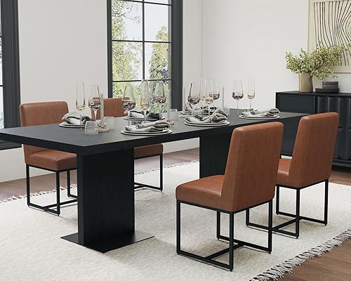 Miniatura 5 de HNY Juego de 2 sillas de cocina cómodas y modernas, de piel sintética, para cocina y comedor, silla auxiliar tapizada con marco de metal con acabado