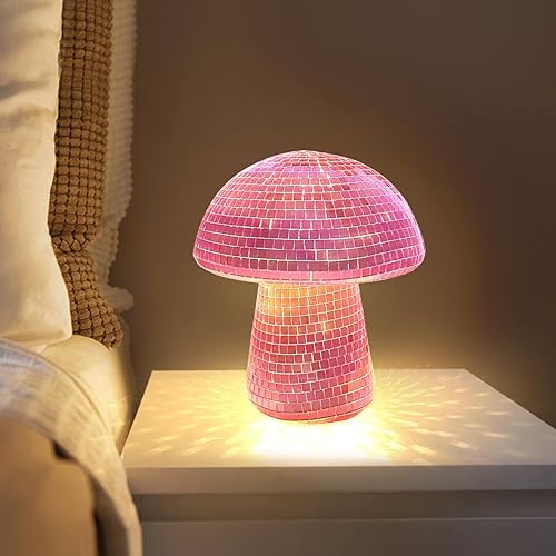 Miniatura 4 de Bola de discoteca con luces, espejo retro de 6 pulgadas, forma de hongo rosa, decoración de arte para el hogar, adornos de bar