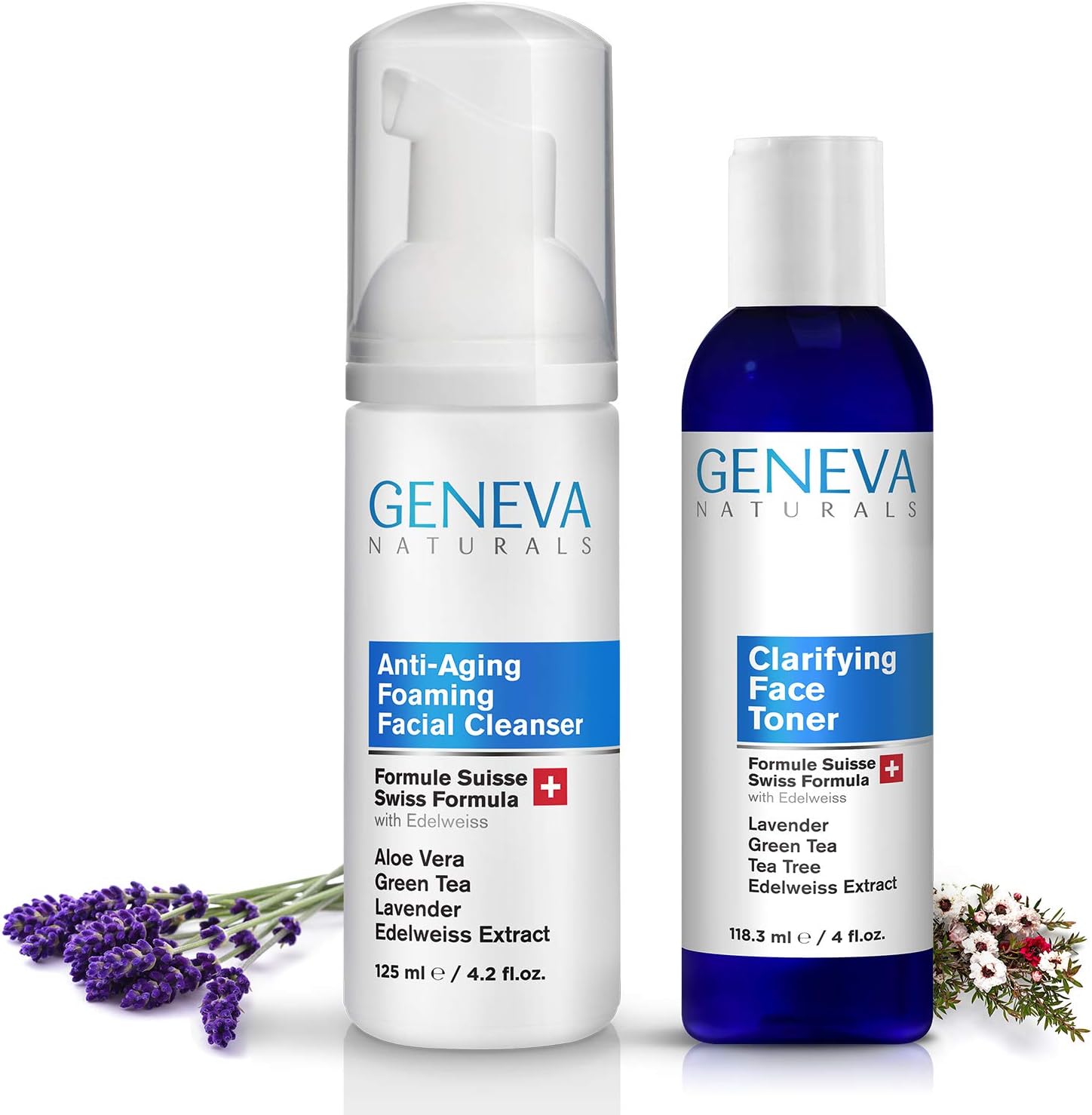 Foaming Facial Cleanser & Clarifying Face Toner - Natural Swiss Anti Aging Facial Cleaning Kit - Moisturize and Prevent Breakouts - Includes Free Makeup Remover