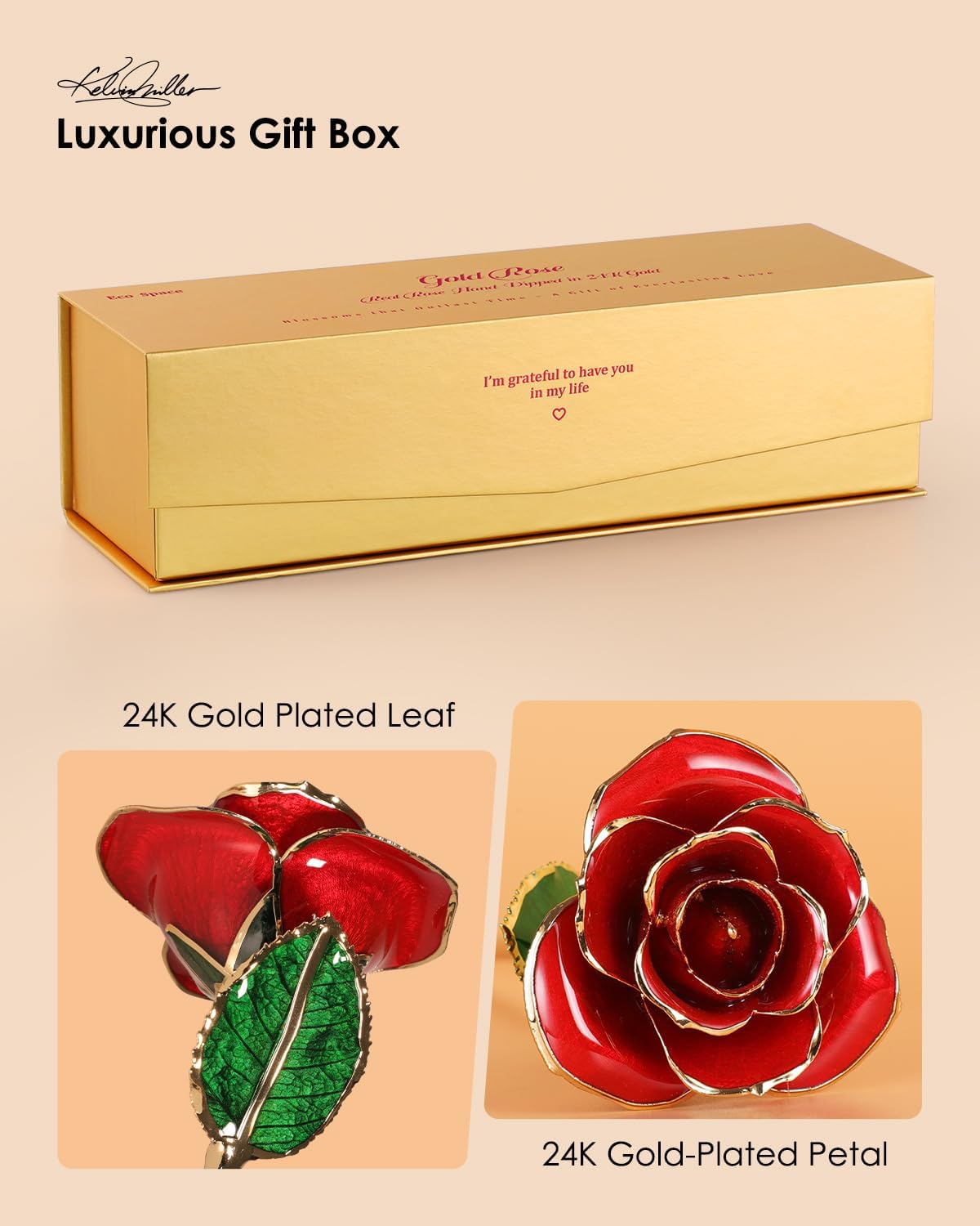 24K Gold Dipped Rose – Handpicked Real Rose Preserved in 24K Gold – Passionate, One-of-a-Kind Romantic Gift for Her – Ideal for Birthday, Anniversary, Mother’s Day, Valentine’s Day (Red) - Image 4
