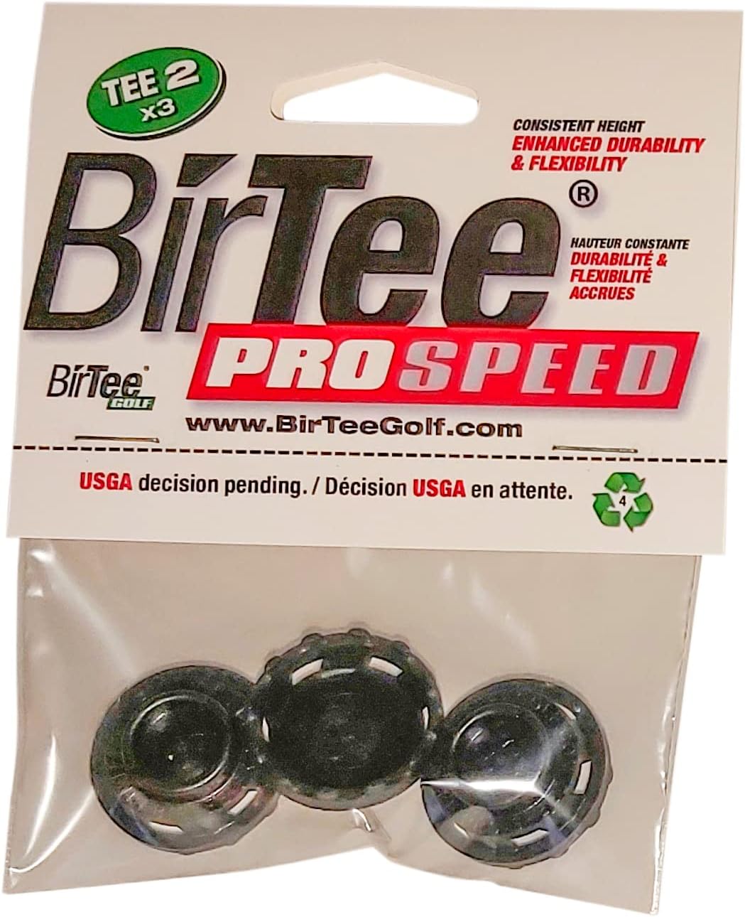 BirTee Pro Golf Tees - Size #2 (1/2") Individual Size Packs - 3 Tees Per Pack. Winter/Mat/Simulator Tees