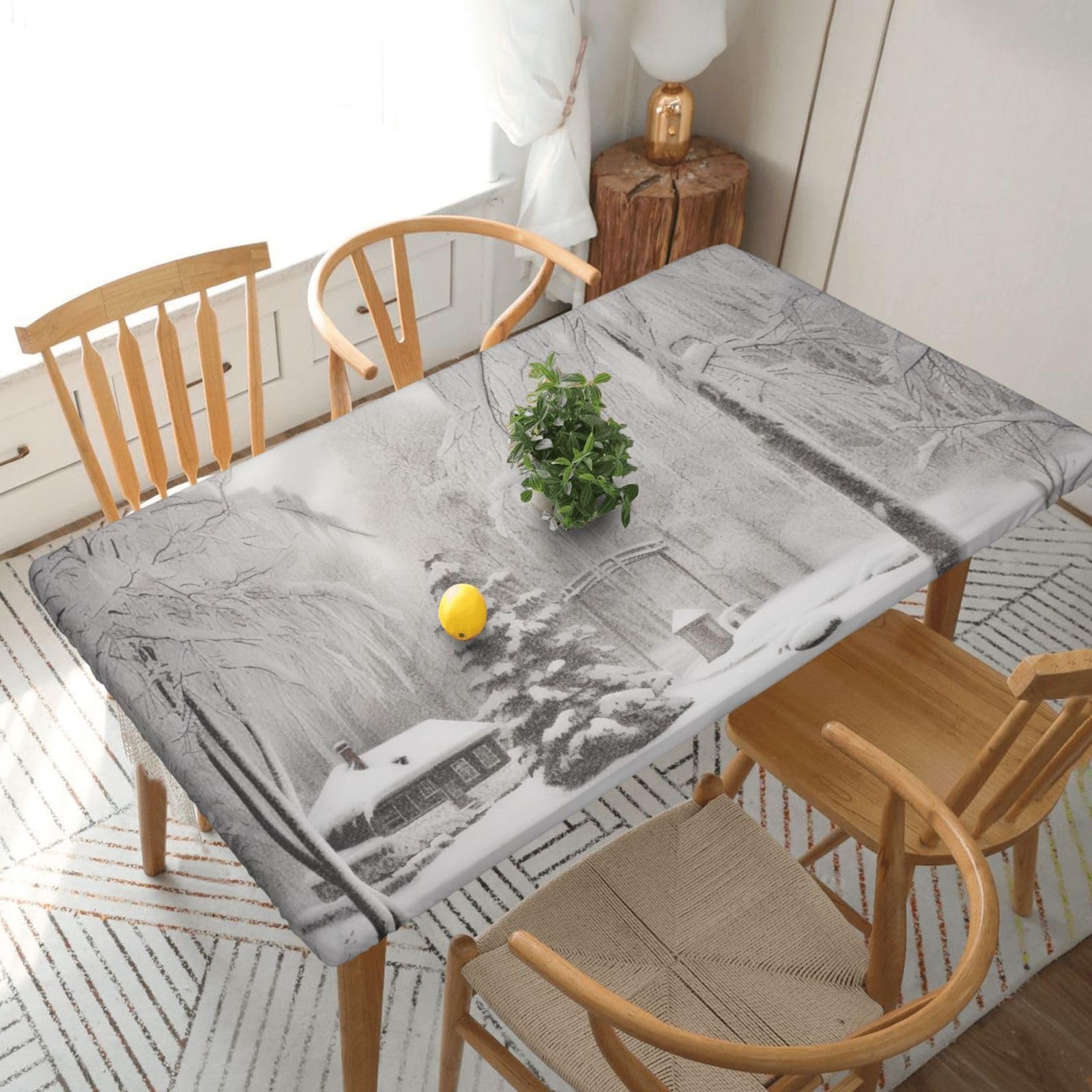 BNVSADC Winter on Snowy Printed 5FT Tablecloth Polyester Kitchen Water Resistant Table Cloth Dining Table Decoration Table Covers, 152x76 CM