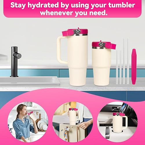 Miniatura 14 de Tapa abatible con popote para Stanley de 30 y 20 onzas, repuesto superior a prueba de fugas con asa para Stanley Quencher y ProTour de 30 y 20